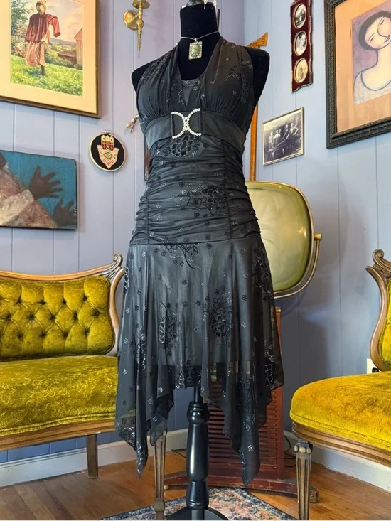 Vintage Y2K Taboo Asymmetrical Whimsigoth Witchy Fairy Halter Cocktail Dress - Picture 1 of 10